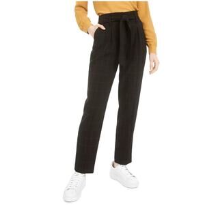 BAR III Belted Windowpane Slim Straight-Leg Pants SZ 4 Career Casual Black Brown